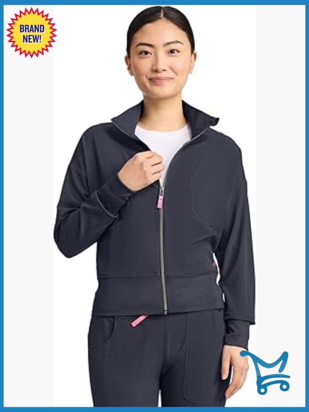 Cropped Scrub Jacket with Pockets, Moisture Wicking, 360° Stretch
